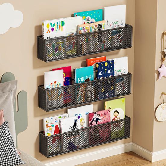 1/2/3Pcs Storage Rack Metal Bookshelf Strong Load-bearing Simple Installation Multipurpose Wall Mount Record Holder Magazine Rack