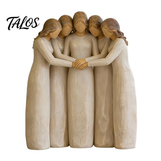 Home Decor Accents Sisterhood Wooden Figurine, Handcrafted Friendship Sculpture for Living Room Artistic Decorations Bedroom Tabletop Ornament,