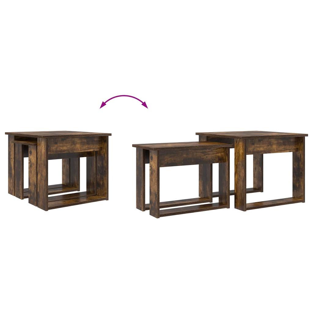 Coffee Table Set 2 Pcs Smoked Oak Wood Based Material