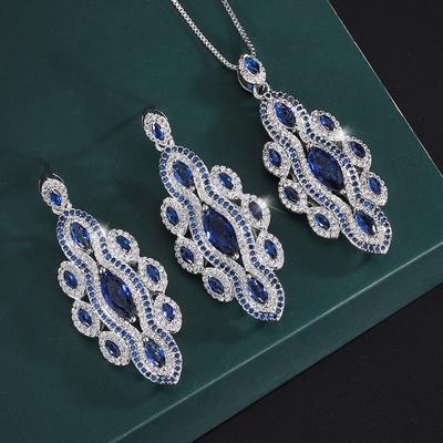 Jewelry Copper Gold Plated Jewelry Simulation Blue Glass Handmade Diamond Women'S Suit Main Stone 5 * 9