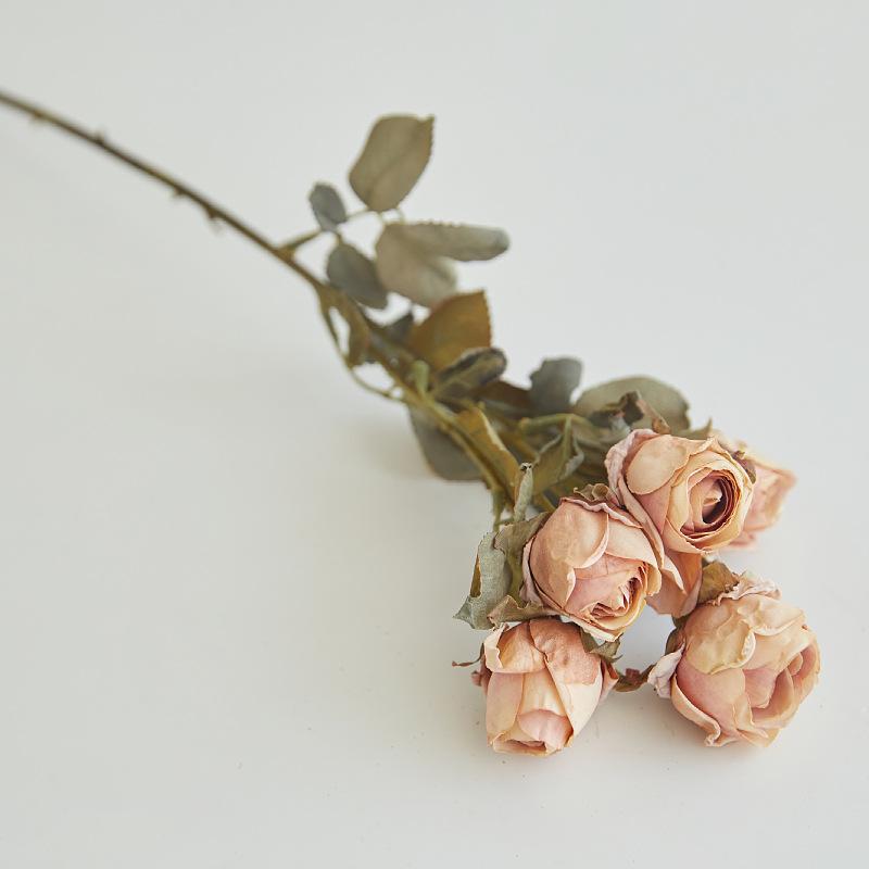 Simulated Flower Burnt Edge 5 Head Rose Withered Rose, Fake Flower Living Room Home Decoration Roasted Edge Rose Artificial Silk Flower Set of 3