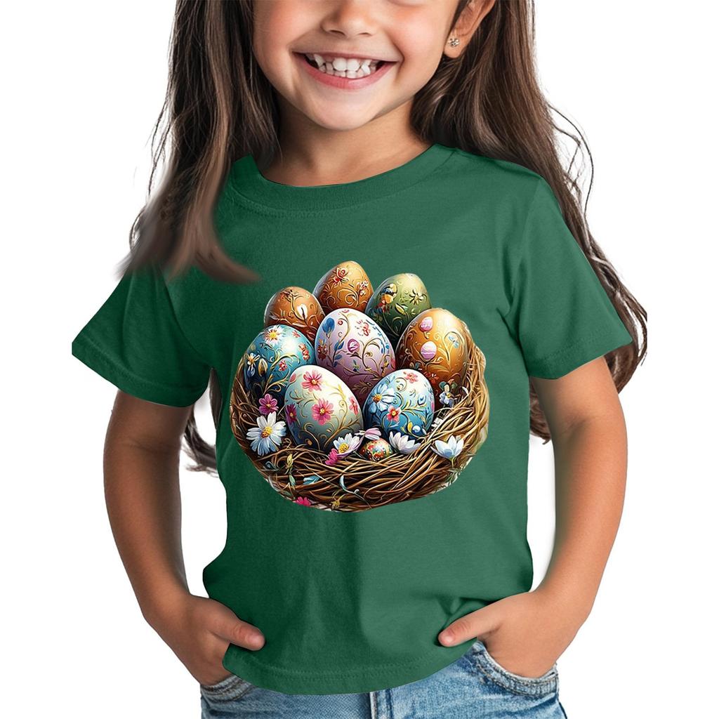 Children's Tops Boys Girls Easter Print Short-sleeved T-shirt Tops Bottoming Shirt