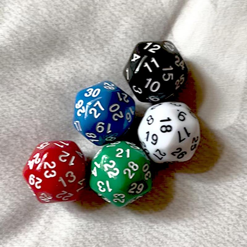 5PCS Polyhedral Dice D30 30Sided Acrylic Dices Educational Toys Math Learning Resources Club Party Family Board Game Props