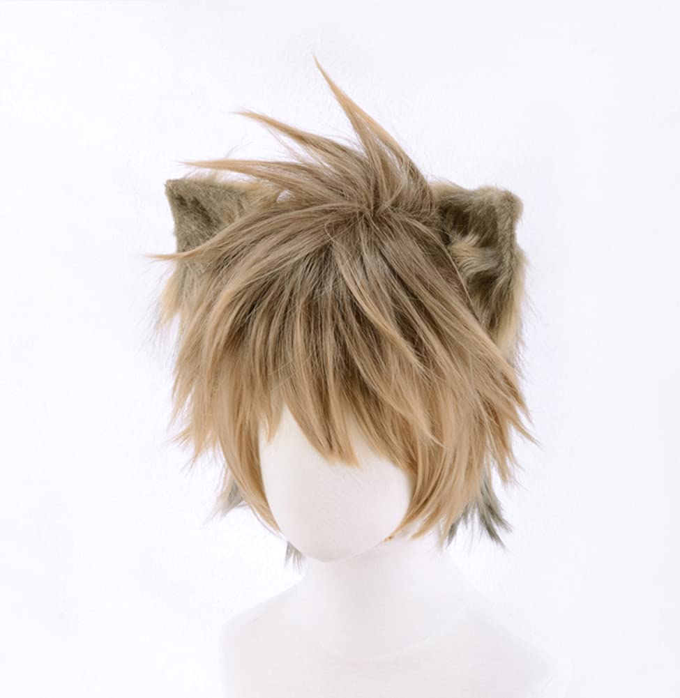 Ruggie Bucchi Cosplay Wig with Animal Costume Includes Net and Halloween Costume Ears, Accessory, Comb, Brown,