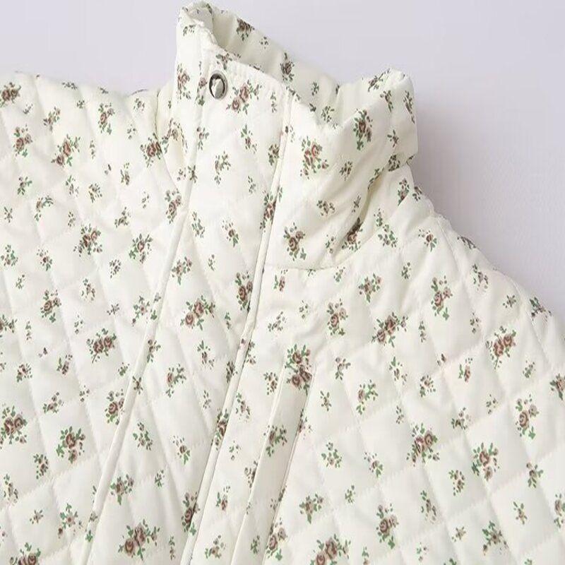 Western Style 2024 New Women clothes Floral Thickened Full Printed Autumn and Winter Versatile Slimming Loose Warm Short down jacket