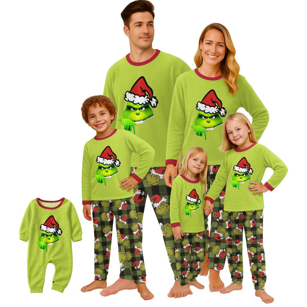 Christmas Printed Parent-child Plush Home Wear Set