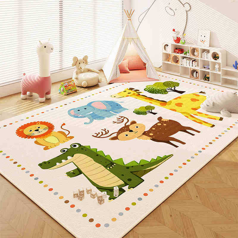 Cartoon Animal Carpet Tiger Lion Giraffes Prints Children's Crawling Mat Animal Themed Water-absorbing Anti-slip Home Decor Rug