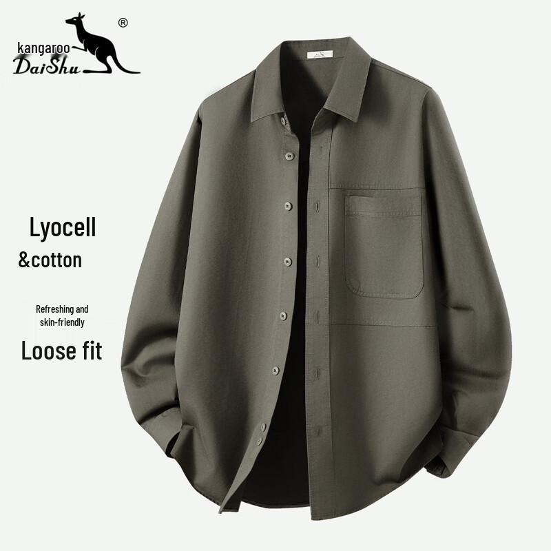 DAISHU Men s Lyocell Cotton Casual Long-Sleeve Shirt L