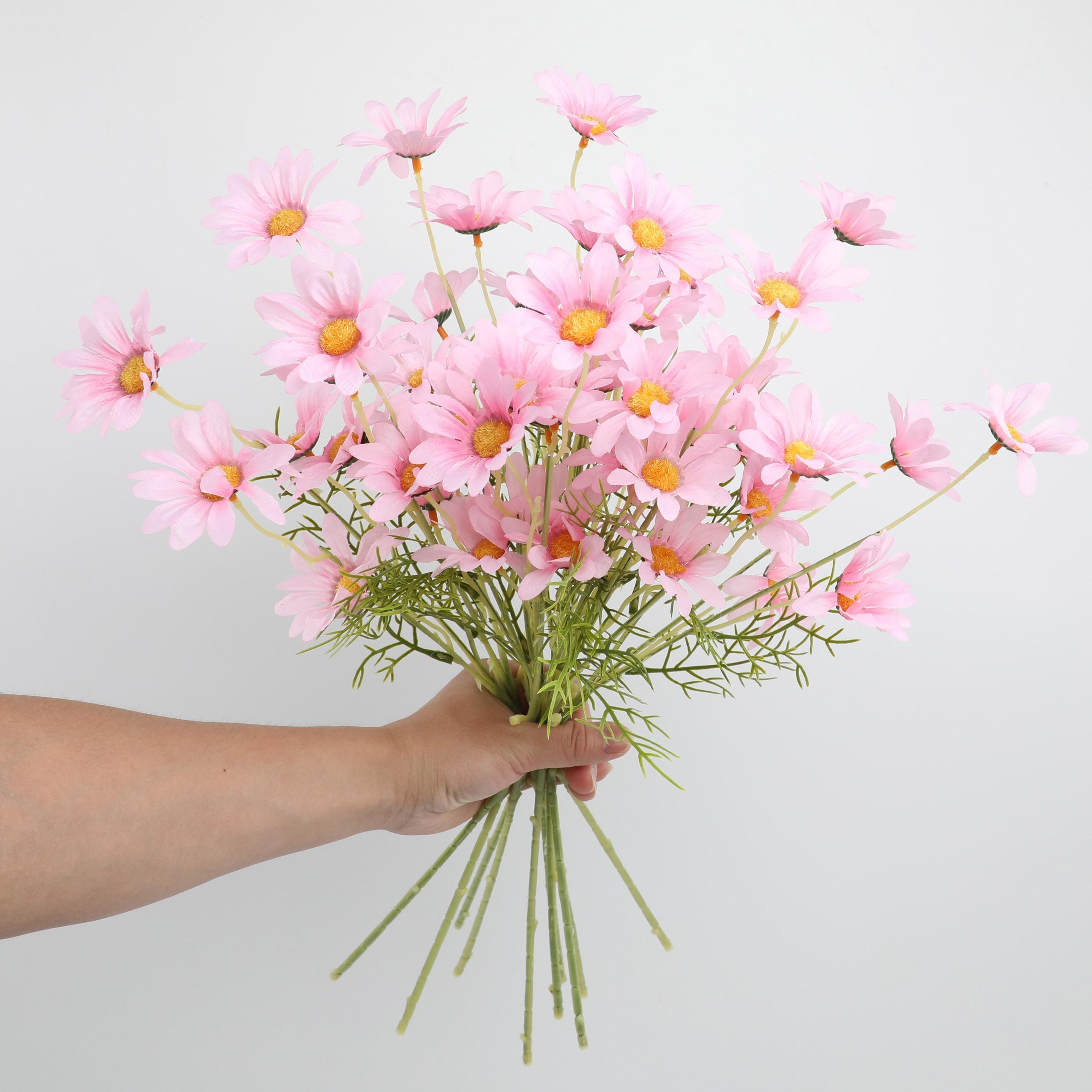 

Изготовленный вручную букет из 5 голландских хризантем искусственных цветов для свадьбы, помолвки, дня рождения, годовщины для одиноких мужчин розовый