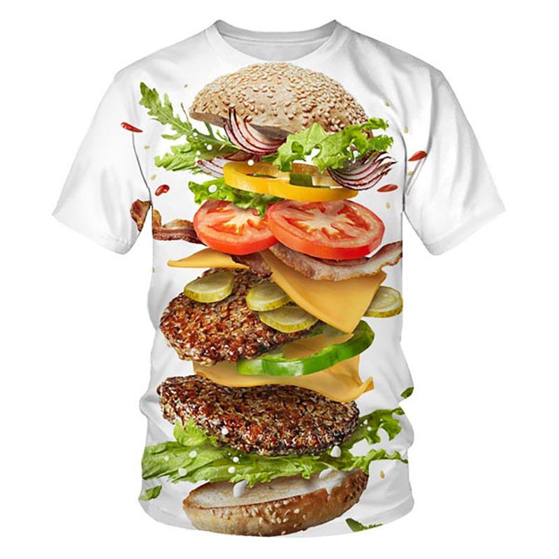 Food Hamburger Pattern T Shirt For Men Funny 3D Printed Tees Summer Casual Short Sleeve Round Neck Tops Oversized T-Shirts