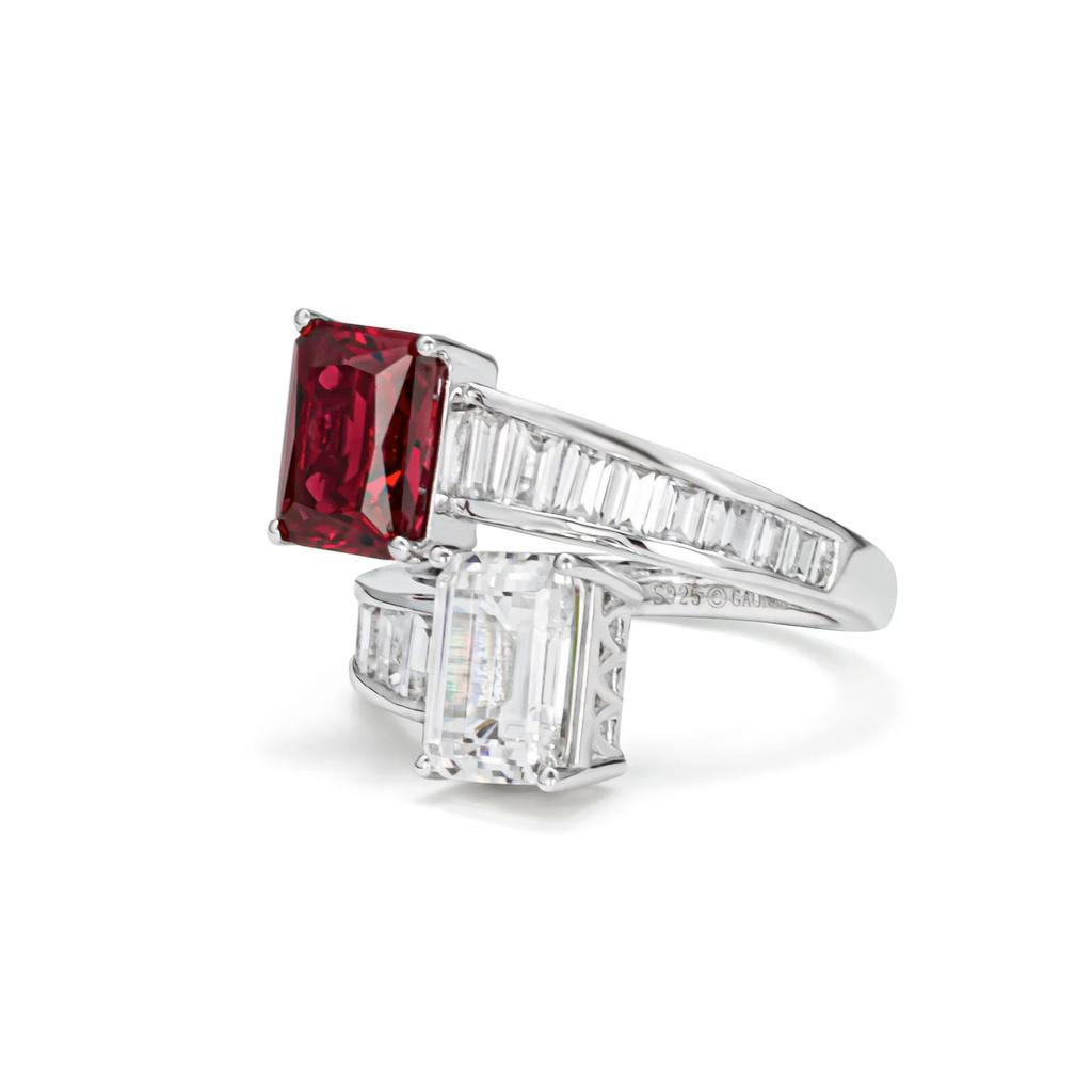 White Square Zir*****Pen Ring, Women'S Temperament Ruby Ring.