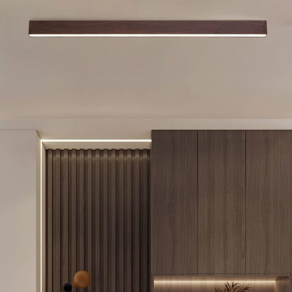 Wood LED Ceiling Lamp Linear Flush Mount Ceiling Light Fixture Long Strip Dimmable Ceiling Light Farmhouse Ceiling Light for Hallway Balcony Entryway