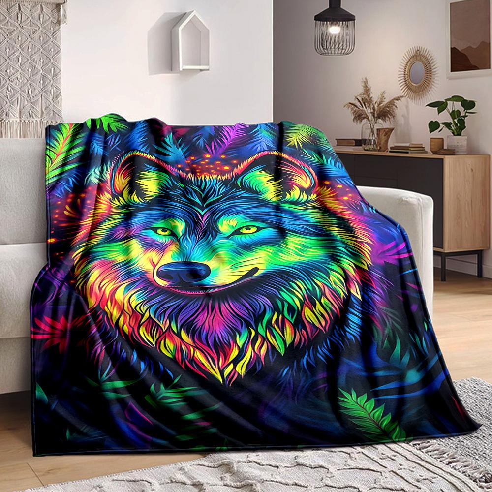 1pc Wolf, Neon Art Blanket Lightweight Blanket Throw Blanket For Sofa, Bed, Travel, Camping, Livingroom, Office, Couch, Chair yy251010031