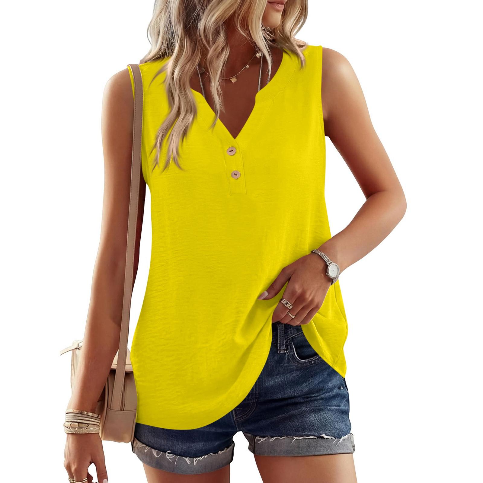 

Women s Casual Fashion Button-Up Round Neck Sleeveless T-Shirt Vest XL жовтий