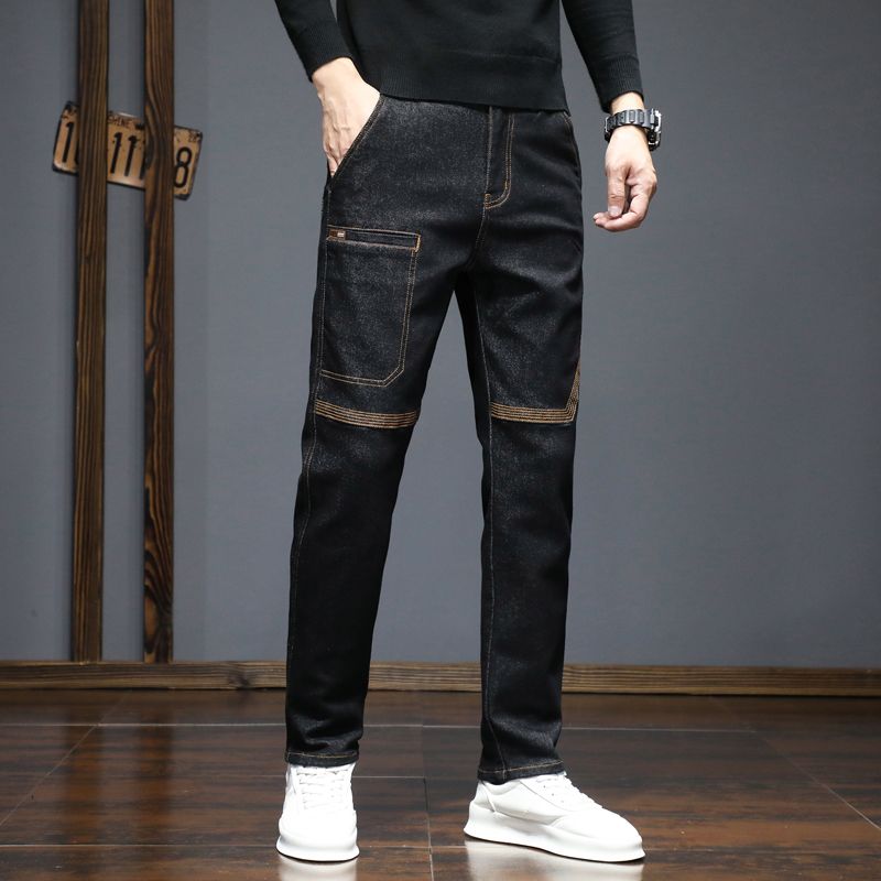 Весенние и осенние джинсы мужские свободные прямые брюки модные мужские эластичные повседневные брюки 38 чёрный