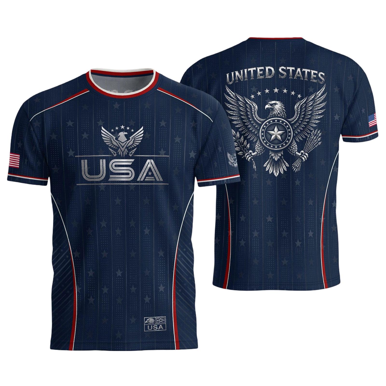 USA Men s Casual Letter Print Short Sleeve T-Shirt XXL