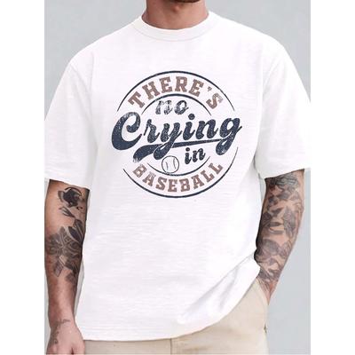 Tamanhos Europeus Camiseta Branca Masculina: "Baseball Não - Chorando" Impressão de Citação