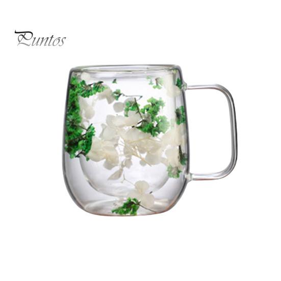 250 ml dvoustěnný skleněný hrnek čirý květinový hrnek s širokým hrdlem a izolovanou nádobou na kávu pro kávu a čaj čokolády