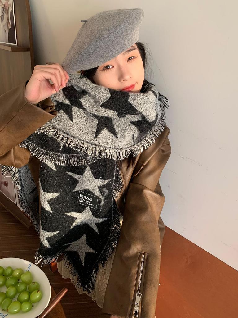 Korean version of the star high-end scarf for girls, thickened thousand-grid bird warm scarf in winter, versatile and cold-proof student shawl