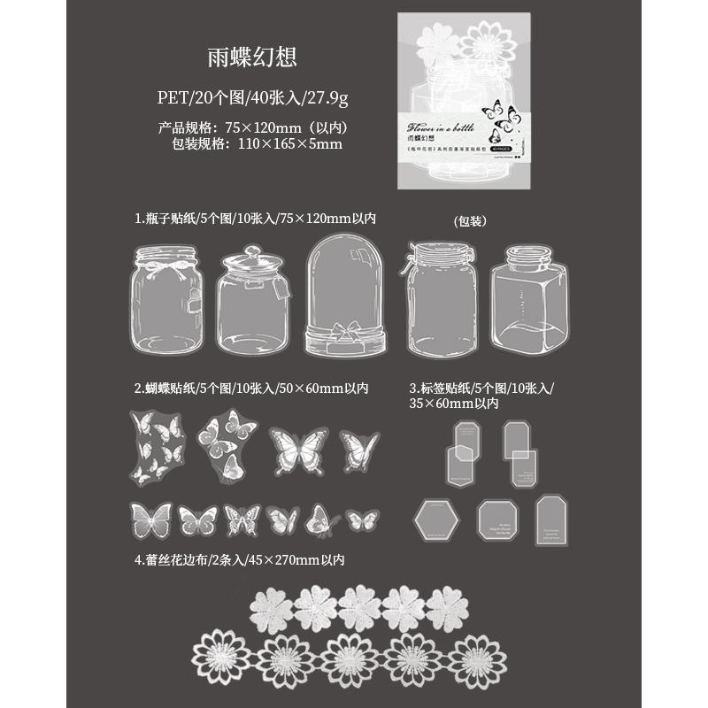 

40 Pcs Lace Bottle Stickers Pack Journal Supplies Notebook DIY Background Decor Scrapbook Stickers Aesthetic Stationery