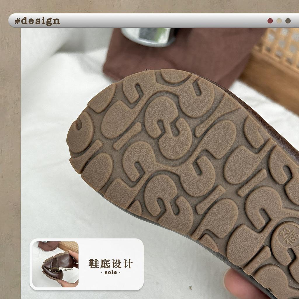 XSHX Vintage Children's Wide Show Shoe Head Mary Jane Leather Shoes Princess Lace French Medieval Autumn Wenzhou Girls