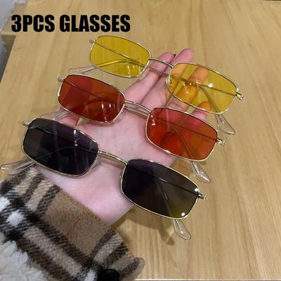 3PCS Retro Metal Frame Lens Sunglasses Vintage Small Oval Square Rectangle Sun Goggles Men Women Eyewear Eyeglasses