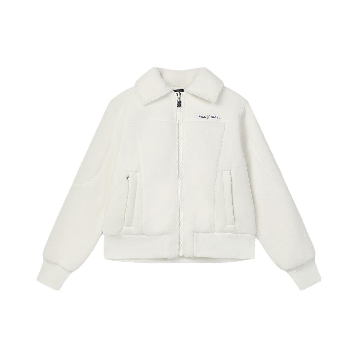 

Fila X Etudes Collaboration однотонная флисовая куртка с воротником-поло из ягненка, женская куртка цвета кокоса и белого F11W346501F-IV S
