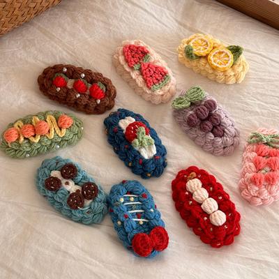 Fermaglio per capelli all'uncinetto in lana fatto a mano, dolce e carino, cartone animato, frutta, autunno e inverno, clip BB, clip per frangia, fermaglio per capelli, accessori per capelli