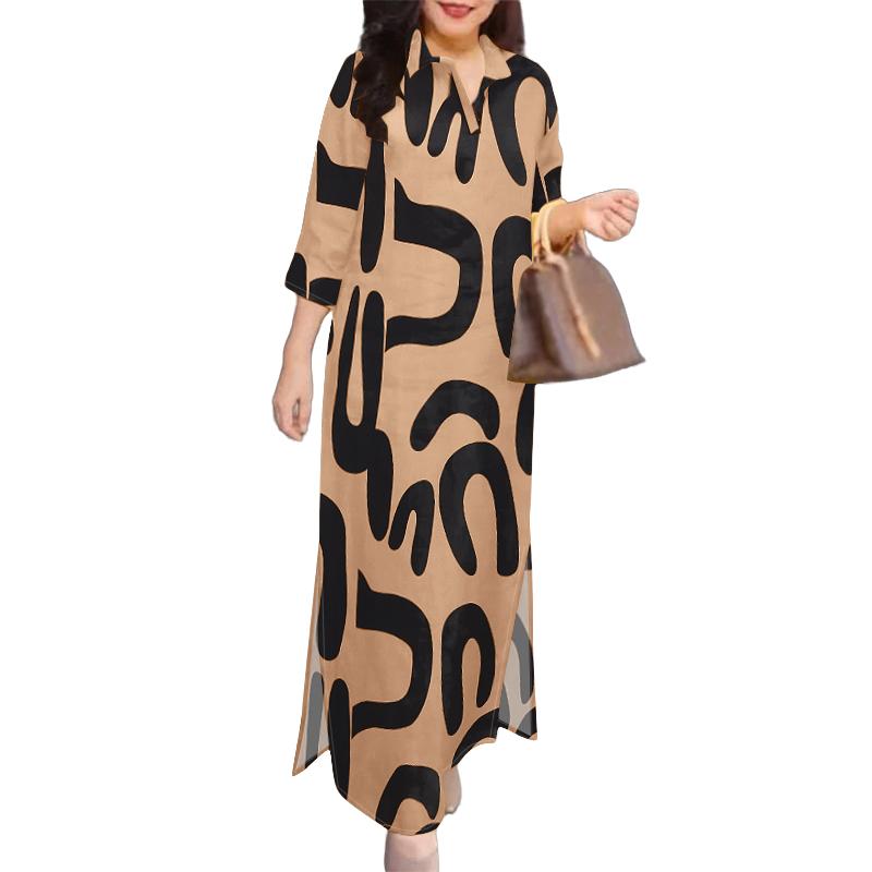 

ZANZEA Женское повседневное платье с отложным воротником, свободным рукавом 3/4 и принтом 5XL
