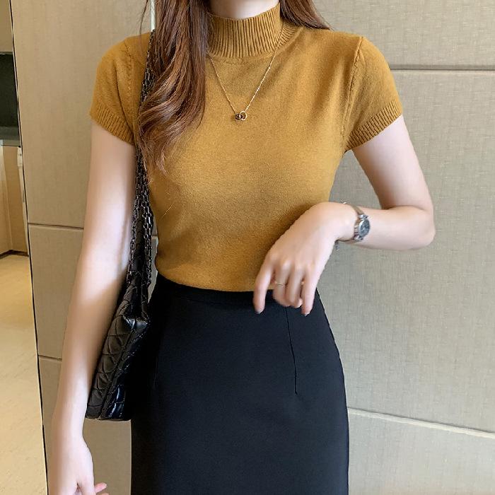 2026 Spring Women's Short Sleeve High Neck Knit Sweater Vest