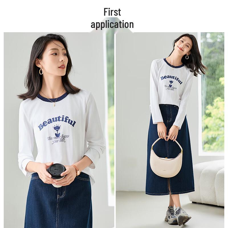 Chushen Women's Letter Print Long Sleeve T-Shirt