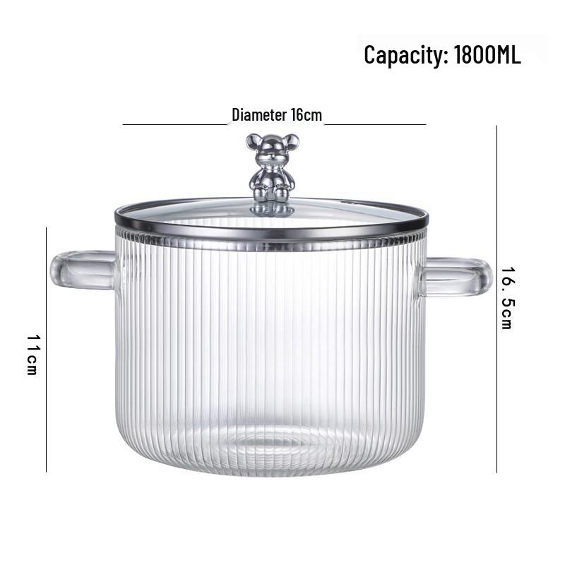ZISIZ Transparent Ribbed Glass Soup Pot (1800ml)