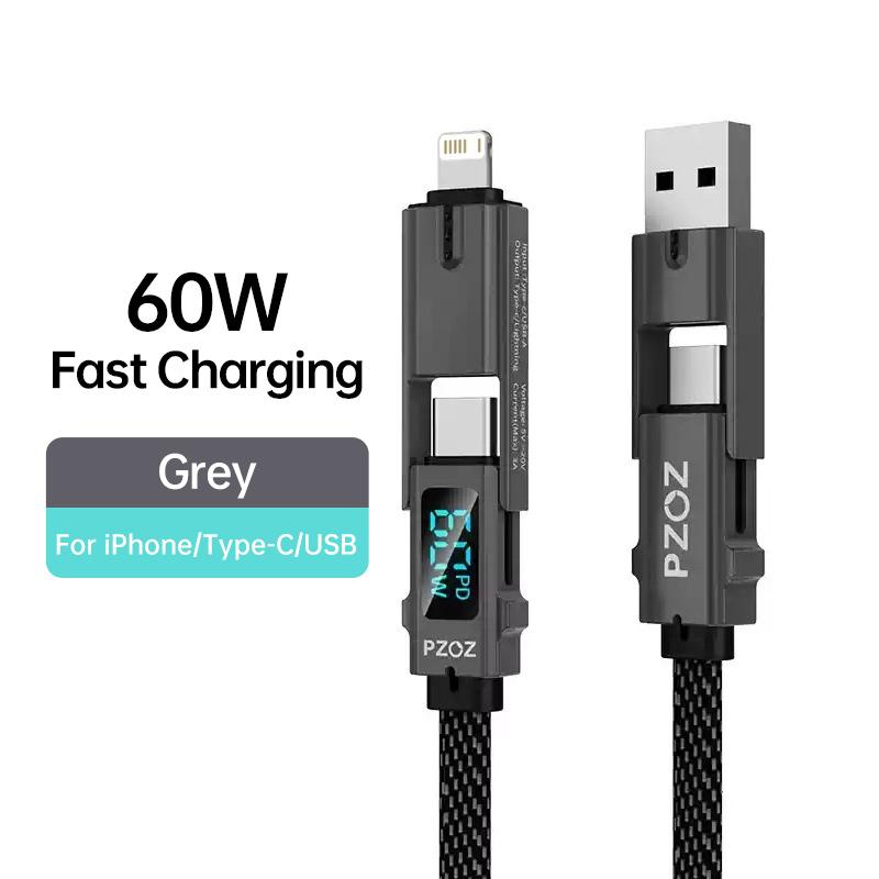 

4 в 1 140 Вт PD USB C кабель цифровой дисплей быстрая зарядка для iPhone 16 15 14 Pro Max MacBook iPad USB Type C шнур зарядное устройство 0.2m