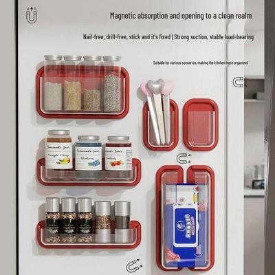 Magnetic Refrigerator Side Storage Box, Large Capacity, Wall-Mount, Cling Film & Tableware Organizer.