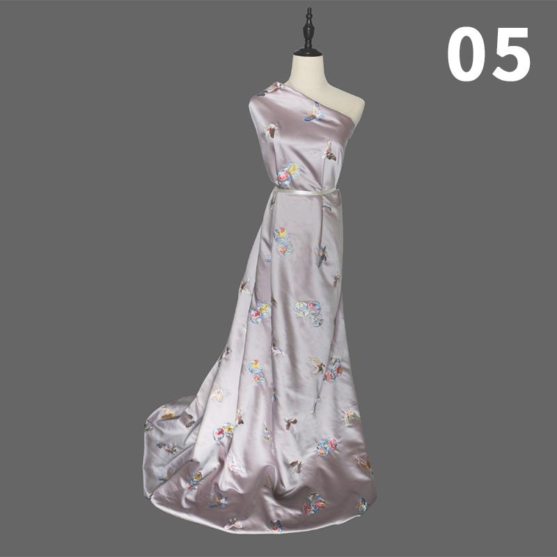 Chinese Style Peony Flower Butterfly Embroidered Fabric High-grade Soft Satin Fabric For Diy Sewing Dress Cheongsam Hanfu Cloth