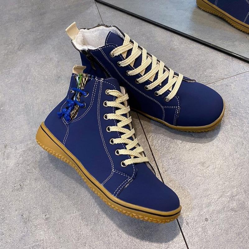 Large size snow boots women's autumn and winter new wind velvet thickened warm lace-up short cotton shoes