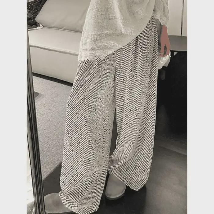 High Waist Striped Silk Chenille Wide-Leg Pants for Autumn/Winter