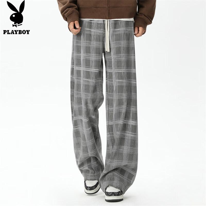 Playboy Men's Plaid Straight-Leg Drawstring Sweatpants