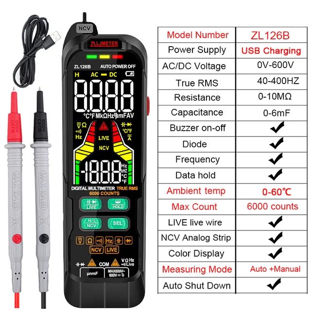JCD USB Charge Multimetro Digital Profesional AC DC Current Voltage Detector Pen True RMS Capacitance Auto Range Multimeter