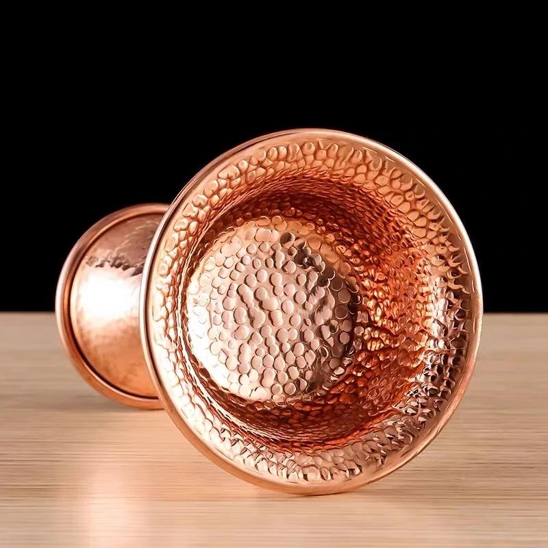 Buddhist Tribute Guardian Cup,Red Copper,Layer Two Handicraft Hammer Tibetan Buddhism Holy Water Plate,Desktop Decorative , 1Pcs