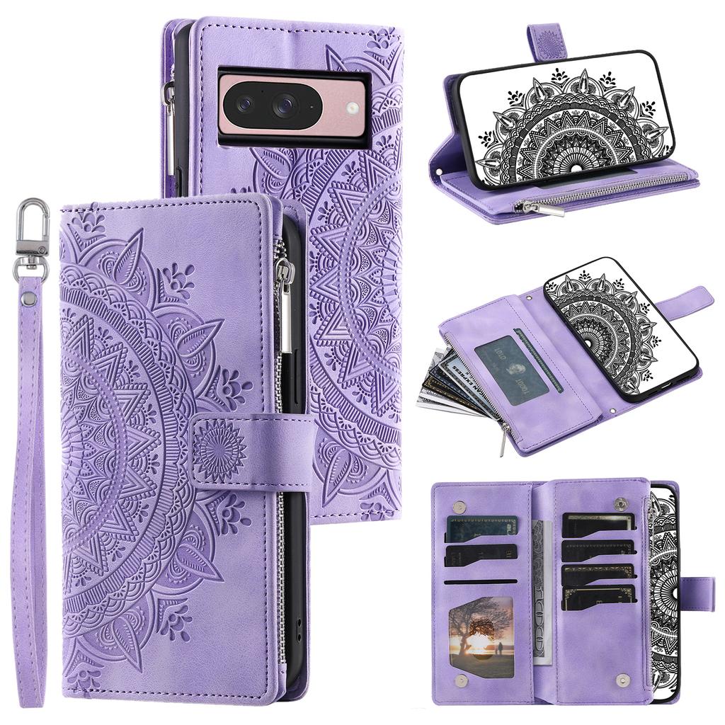 Style 006 For Google Pixel 9/9 Pro Wallet Case PU Leather Phone Cover Mandala Flower Pattern
