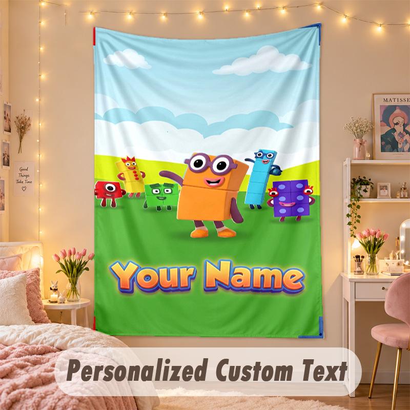 Custom Personalized Tapestry,Numberblock Print Custom Name Text Wall Art Hanging for Bedroom