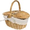 Oval Wicker Picnic Basket 1pc Fruit Vegetable Storage Basket Wicker Weaving Camping Picnic with Double Lid Linen Cotton Cloth Lining for Storage and