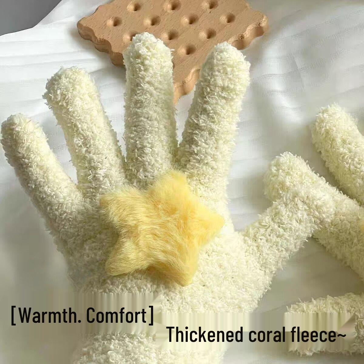 

Новое поступление: Перчатки в стиле Инс из корейского молочно-желтого флиса с коралловым узором «звездочки» для студентов.