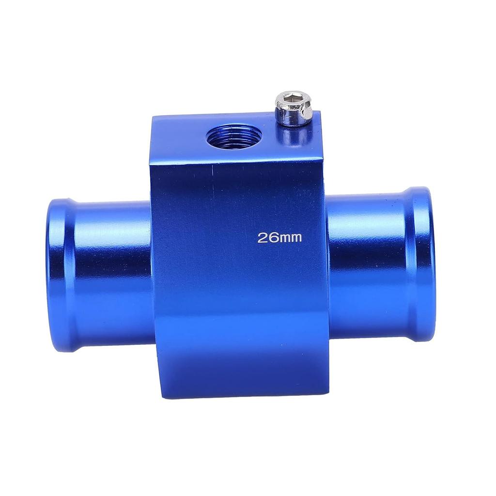 Universal Water Temp Joint Pipe, Aluminum Water Temp Temperature Joint Pipe Sensor Gauge Radiator Hose Adapter with Clamps, Blue 26mm
