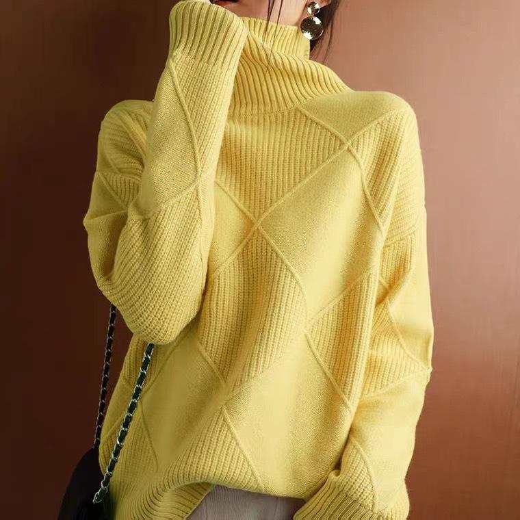 Chic High-Neck 3D Diamond Knitwear for Women - Spring/Autumn 2026 Design