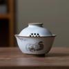 Retro Ru Kiln Ceramic Gaiwan Cute Cat Pattern Filter Teacup Travel Portable Tea Bowl Chinese Handmade Home Tea Set 100ml