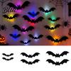 Halloween Wall Decorations 3D Lighted Bat Decor Removable Felt Bats Stickers Assorted Scary Entrance Decor Size LED Glowing Clings for Bathroom
