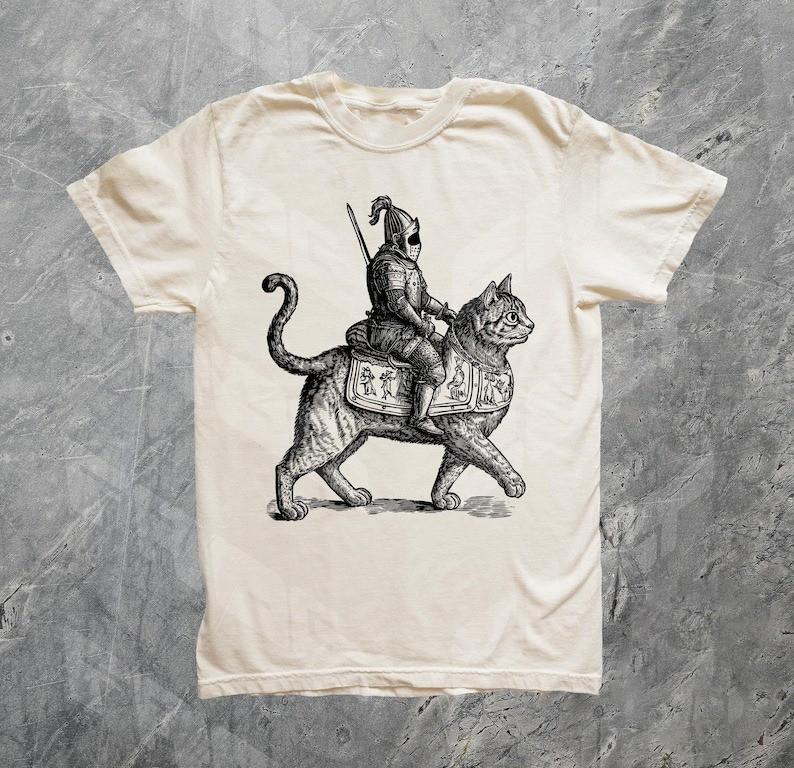 Retro Cat Knight Graphic Vintage Tattoo Medieval Kitten TShirt Size S3X Unisex T-Shirt