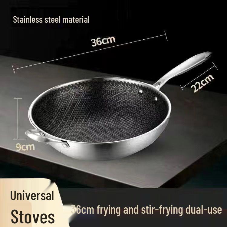 Stainless Steel Non-Stick Honeycomb Wok - Thickened Universal Pan for Induction & Gas Cooking. Ideal for Stir-Fry and Business Gifts.